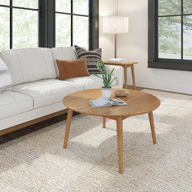 Plank+Beam Mid Century Modern Coffee Table, 36 Inch Wood Coffee Tables for Living Room, Round Center Table, Cocktail Table for Small Spaces, Pecan